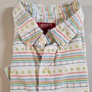 Arizona Jean Co Mens Small Short Sleeve Palm Tree Tropical Stripe‎ Button Down